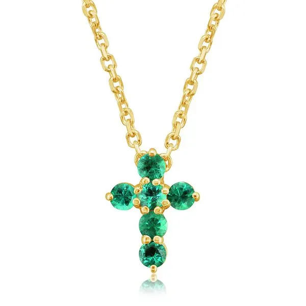 14K Yellow Gold Emerald Cross Necklace Erica DelGardo Jewelry Designs Houston, TX
