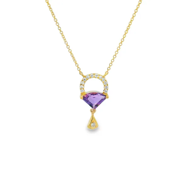 14K Yellow Gold Amethyst and Diamond Droplet Necklace Erica DelGardo Jewelry Designs Houston, TX