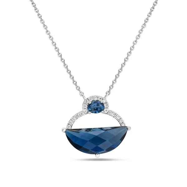14KW London Blue Topaz and Diamond Half Oval Necklace Erica DelGardo Jewelry Designs Houston, TX