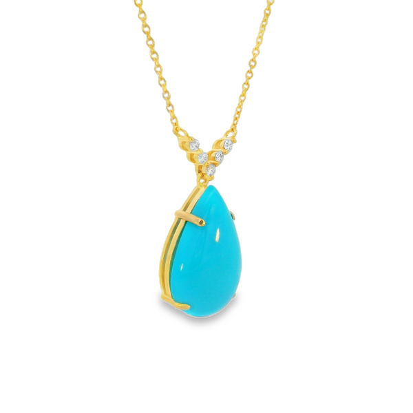 18KY Turquoise & Diamond Drop Necklace Image 2 Erica DelGardo Jewelry Designs Houston, TX