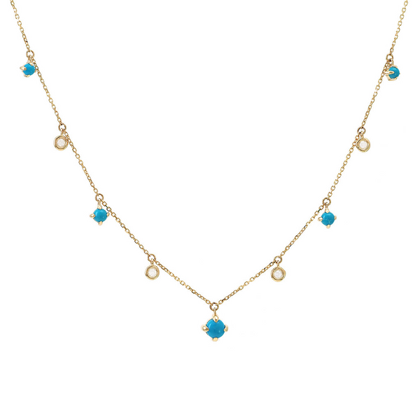 14K Yellow Gold Turquoise And Diamond Station Necklace Erica DelGardo Jewelry Designs Houston, TX