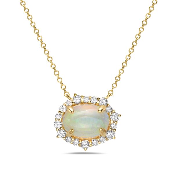 14KY Opal & Diamond Halo Necklace Erica DelGardo Jewelry Designs Houston, TX