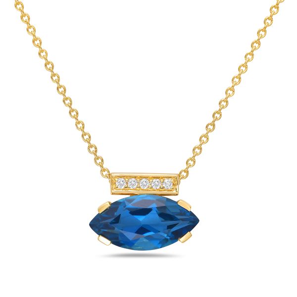 14KY Marquise London Blue Topaz & Diamond Necklace Erica DelGardo Jewelry Designs Houston, TX
