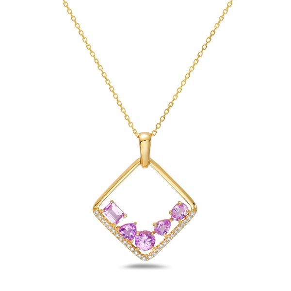 14KY Multi-Shape Pink Sapphire & Diamond Square Necklace Erica DelGardo Jewelry Designs Houston, TX
