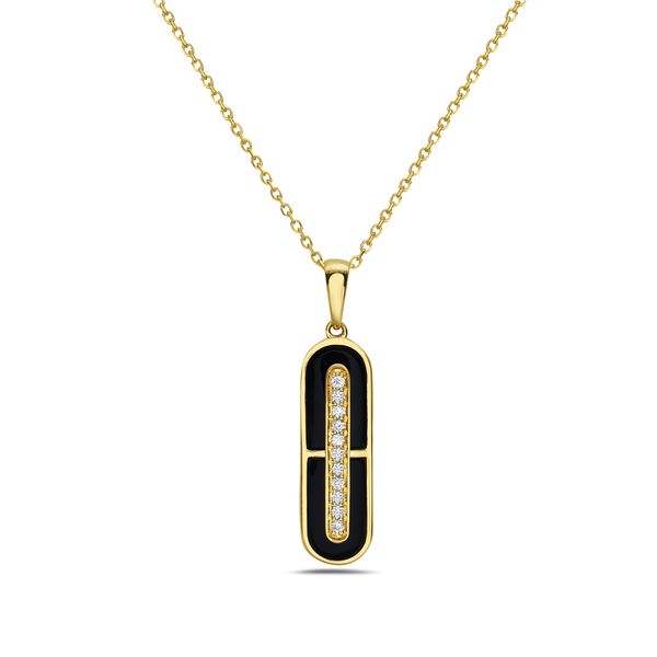 14KY North South Onyx & Diamond Accented Bar Necklace Erica DelGardo Jewelry Designs Houston, TX