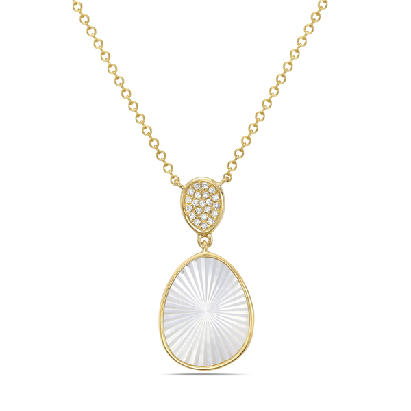 14KY Mother of Pearl & Diamond Burst Necklace Erica DelGardo Jewelry Designs Houston, TX