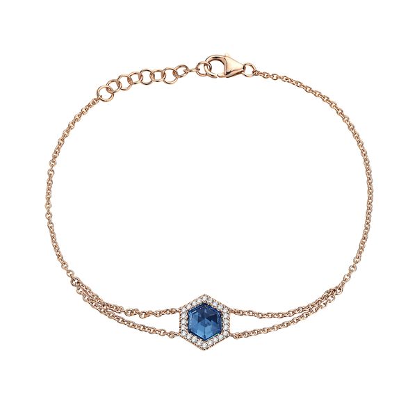 14KR Hexagon London Blue Topaz & Diamond Bracelet Erica DelGardo Jewelry Designs Houston, TX