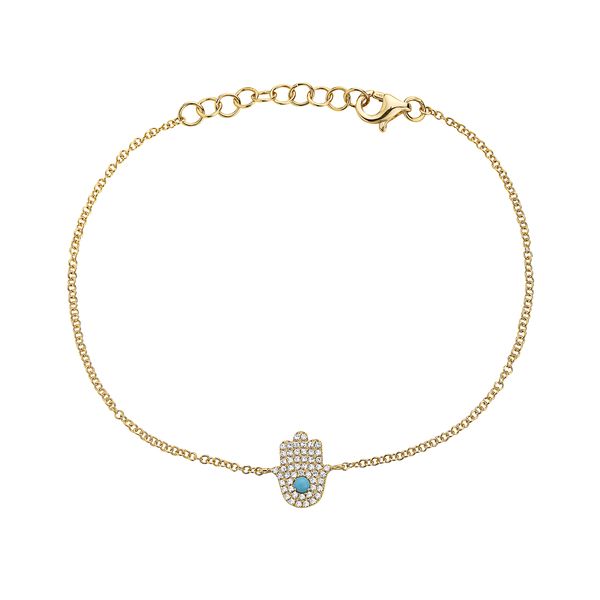 14KY Turquoise & Diamond Hamsa Bracelet Erica DelGardo Jewelry Designs Houston, TX