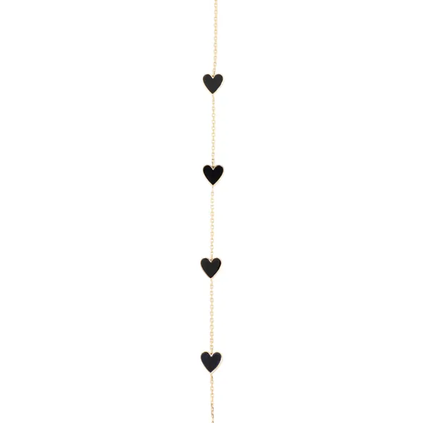 14KY Heart-shaped Black Onyx Bracelet 6.5