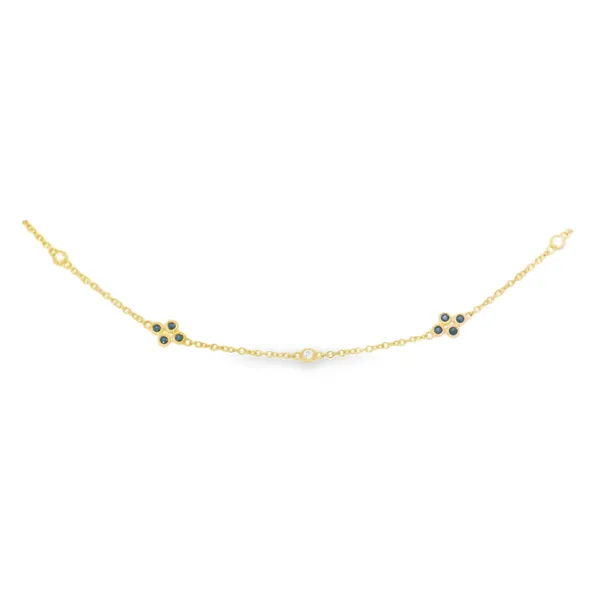 14K Yellow Gold Clover-Shaped Sapphire and Diamond Stations Bracelet  6