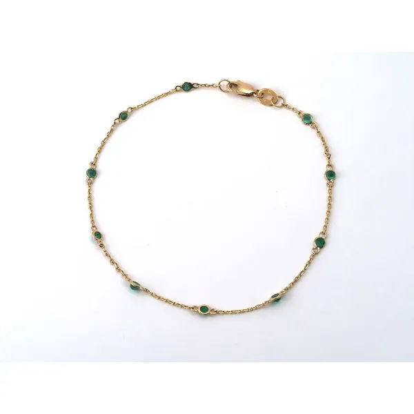 14K Yellow Gold Bezel Set Emerald Station Bracelet 7