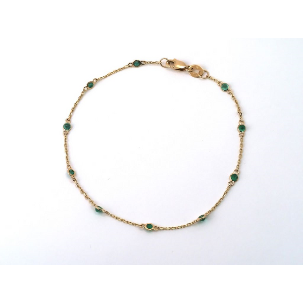 14KY Bezel Set Emerald Station Bracelet 7