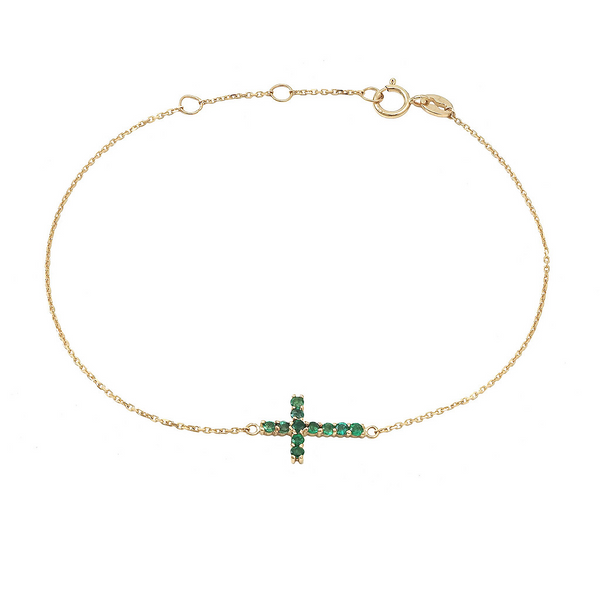 14K Yellow Gold Gold Emerald Cross Bracelet Erica DelGardo Jewelry Designs Houston, TX
