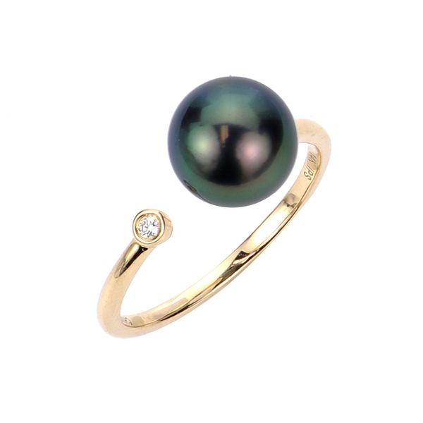 14KY Green Tahitian Pearl & Diamond Ring Erica DelGardo Jewelry Designs Houston, TX