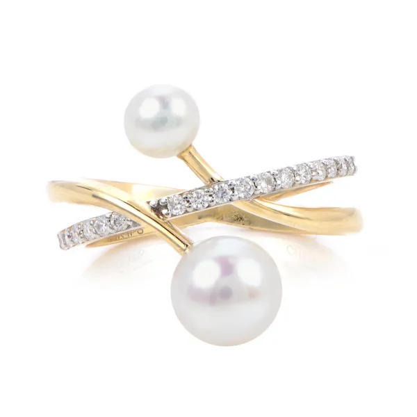 14KY Freshwater Pearl & Diamond Crossover Ring Erica DelGardo Jewelry Designs Houston, TX