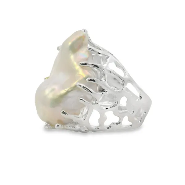 Sterling Silver Coral Baroque Pearl Ring Image 2 Erica DelGardo Jewelry Designs Houston, TX