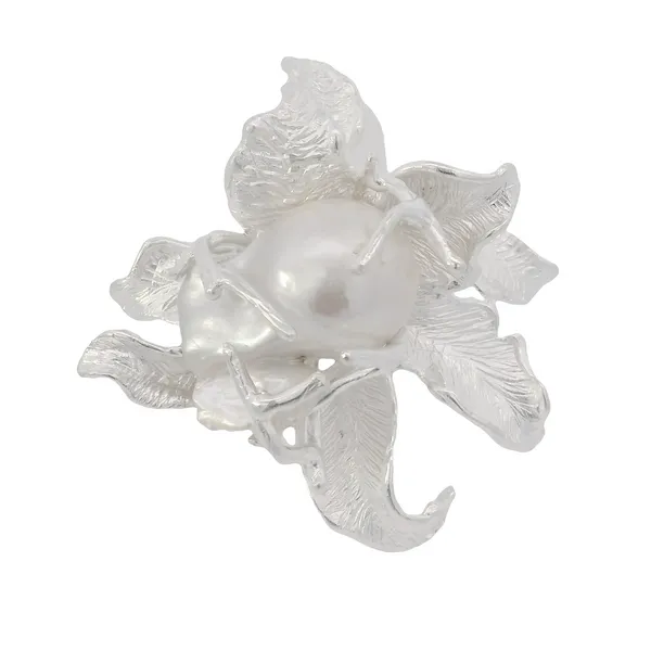 Sterling Silver Flower Baroque Pearl Ring Erica DelGardo Jewelry Designs Houston, TX