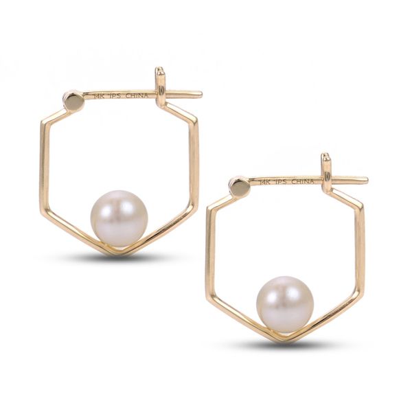 14KY Freshwater Cultured Pearl Geometric Hoop Earring Erica DelGardo Jewelry Designs Houston, TX