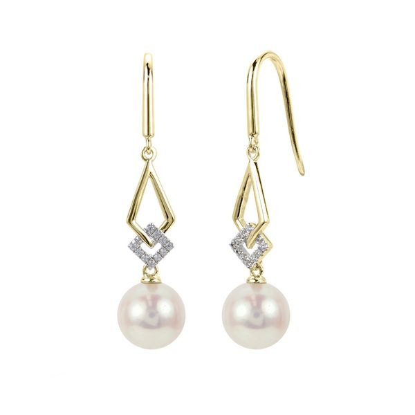 14KY Freshwater Pearl & Diamond Large Hook Earrings Erica DelGardo Jewelry Designs Houston, TX