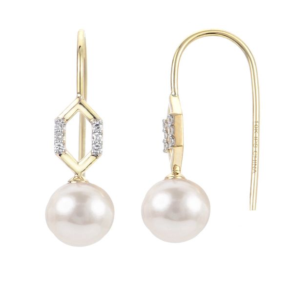 14KY Freshwater Pearl & Diamond Small Hook Earrings Erica DelGardo Jewelry Designs Houston, TX