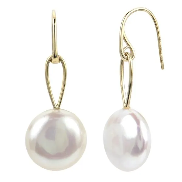 14KY Freshwater Coin Pearl Earrings Erica DelGardo Jewelry Designs Houston, TX
