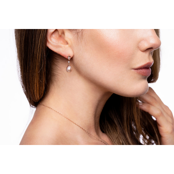 14KR Natural Pink Freshwater Pearl, Morganite, & Diamond Earrings Image 2 Erica DelGardo Jewelry Designs Houston, TX