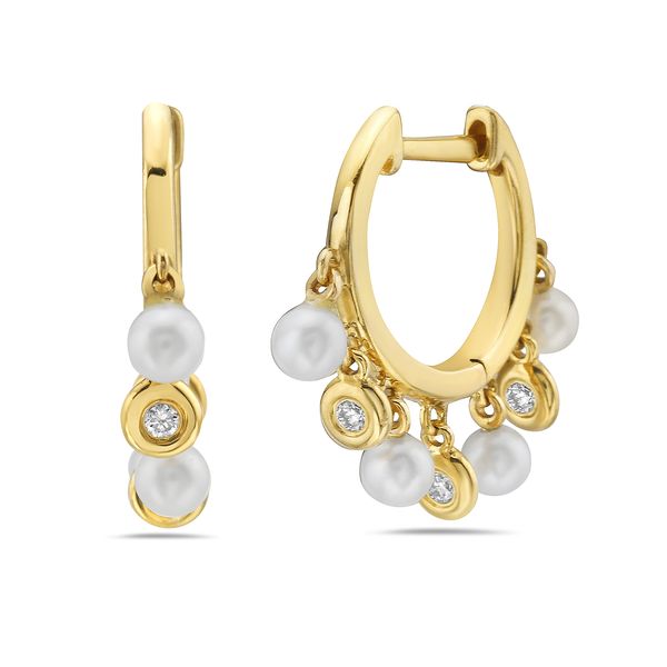 14KY Pearl & Diamond Dangle Small Hoops Erica DelGardo Jewelry Designs Houston, TX