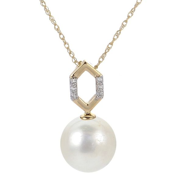 14KY Freshwater Pearl & Diamond Small Geometric Necklace Erica DelGardo Jewelry Designs Houston, TX