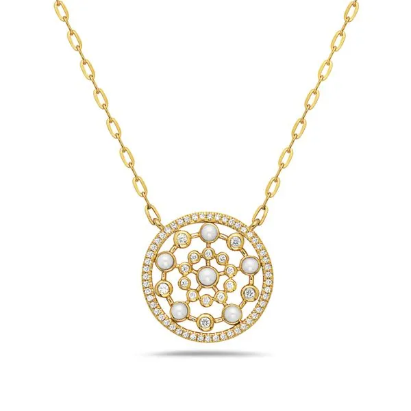 14KY Pearl & Diamond Circle Necklace Erica DelGardo Jewelry Designs Houston, TX