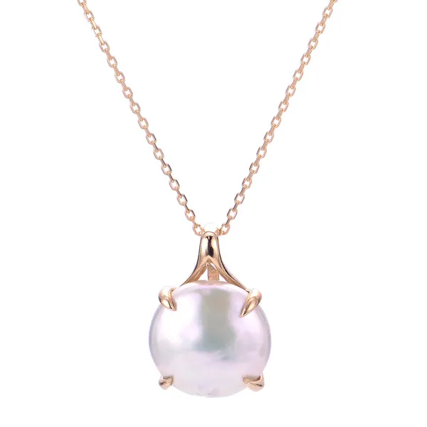 14K Yellow Gold Fresh Water Coin Pearl Pendant With Chain Erica DelGardo Jewelry Designs Houston, TX