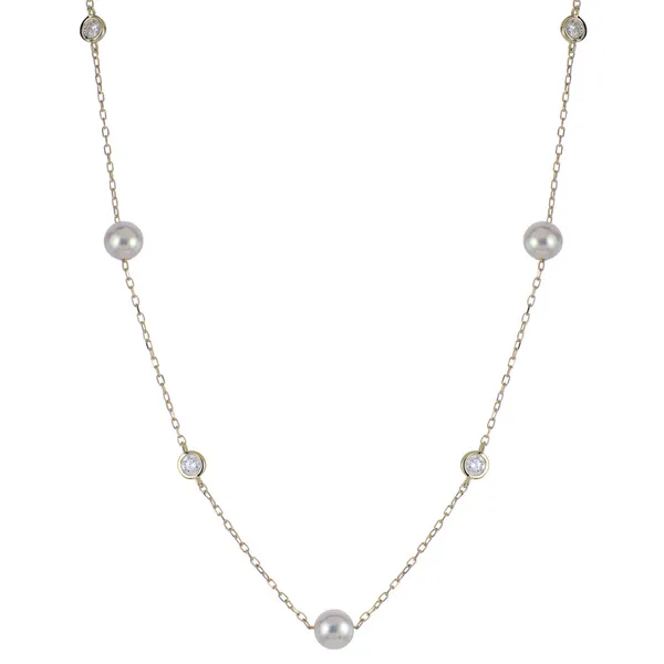 14KY Akoya Pearl and Lab-Grown Diamond Station Necklace Erica DelGardo Jewelry Designs Houston, TX