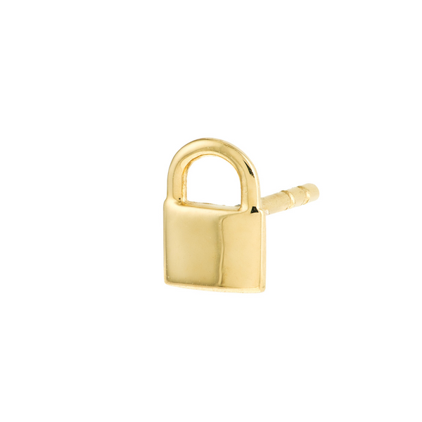 14KY Padlock Single Stud Earring Image 2 Erica DelGardo Jewelry Designs Houston, TX