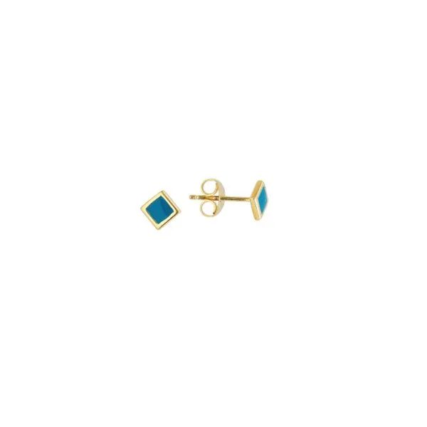 14KY Turquoise Enamel Square Single Earring Erica DelGardo Jewelry Designs Houston, TX