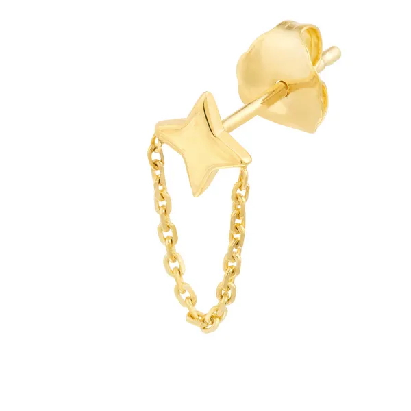 14KY 4 Point Star w/ Chain Single Earring Image 2 Erica DelGardo Jewelry Designs Houston, TX