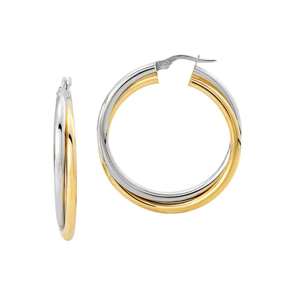 14K Two Tone Cross Over Medium 27.5mm Hoops Erica DelGardo Jewelry Designs Houston, TX