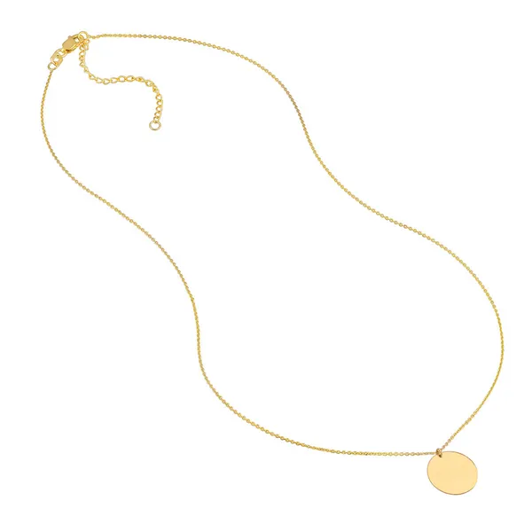 14KY Engravable Disc Pendant Necklace 18