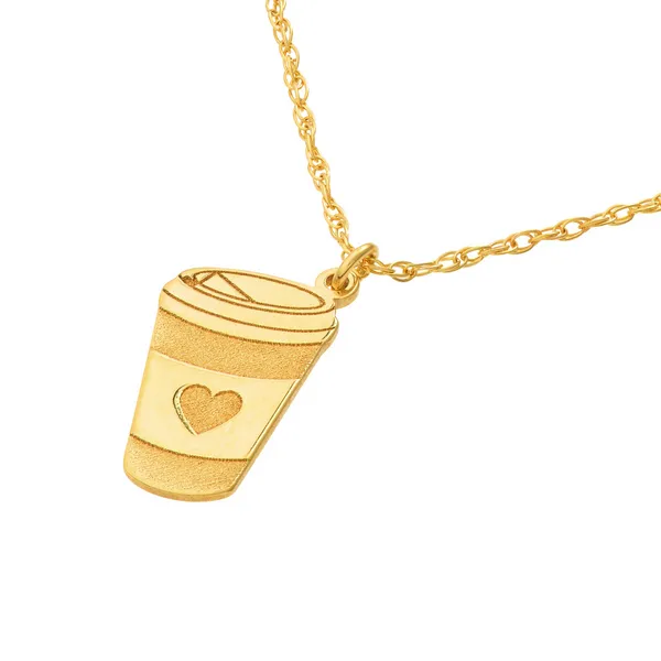 14KY Coffee Heart Necklace 16-18