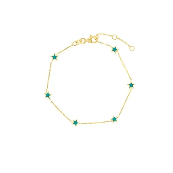 14KY 6 Turquoise Enamel Star Bracelet Erica DelGardo Jewelry Designs Houston, TX