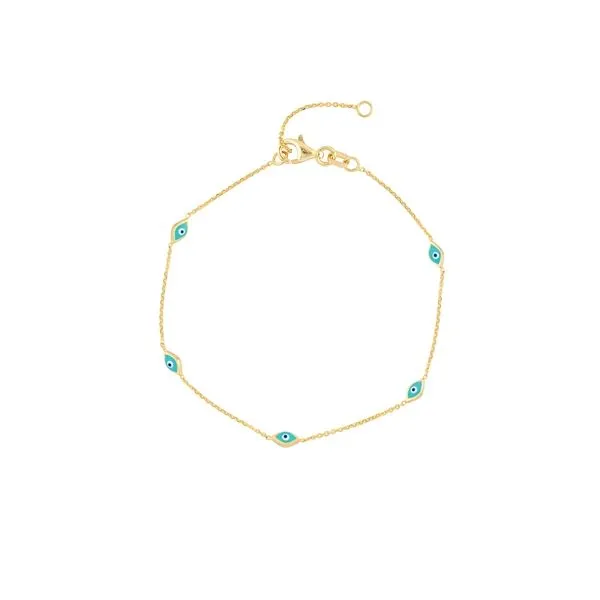 14KY Turquoise Enamel Evil Eye Bracelet Erica DelGardo Jewelry Designs Houston, TX