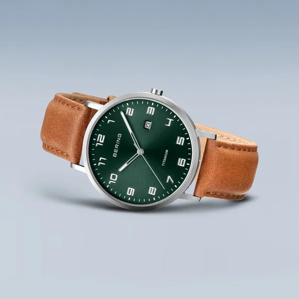 Titanium | Brushed Silver | Green Dial | Leather Band Image 2 Erica DelGardo Jewelry Designs Houston, TX