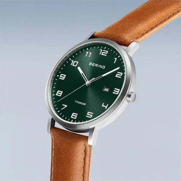 Titanium | Brushed Silver | Green Dial | Leather Band Image 3 Erica DelGardo Jewelry Designs Houston, TX