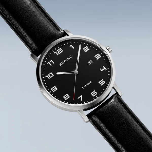 Titanium | Brushed Silver | Black Dial | Leather Band Image 4 Erica DelGardo Jewelry Designs Houston, TX