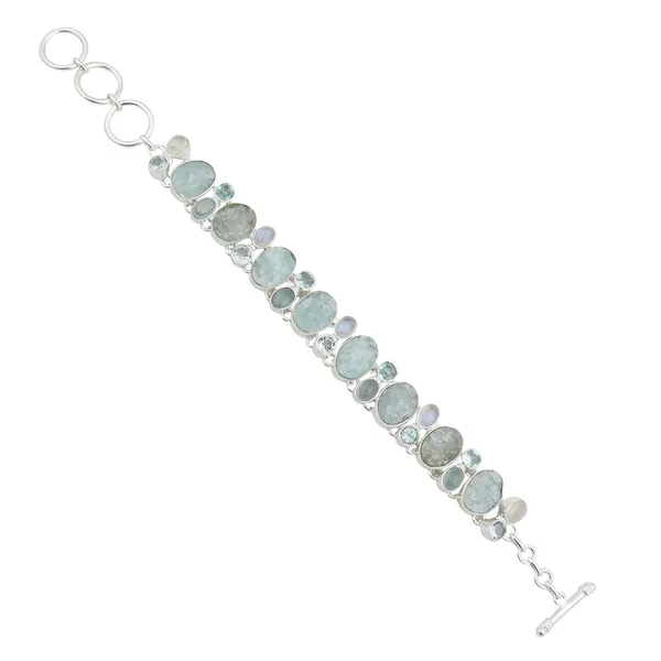 Sterling Silver Aquamarine, Rainbow moonstone, Blue Topaz bracelet Erica DelGardo Jewelry Designs Houston, TX