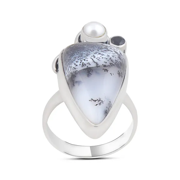 Sterling Silver Dendritic Opal, FWP and Black Onyx Ring Erica DelGardo Jewelry Designs Houston, TX
