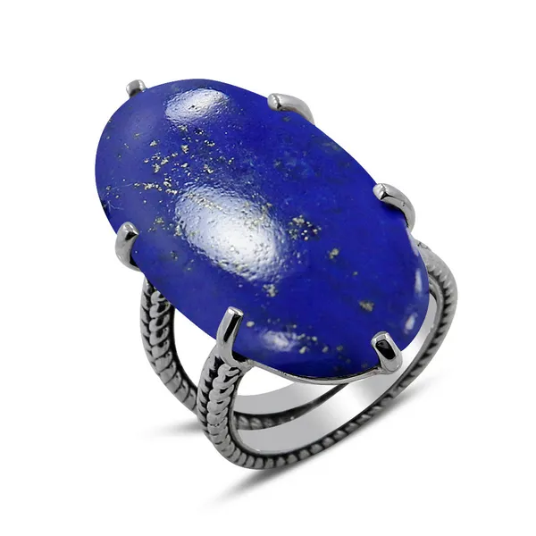 Sterling Silver Textured Split Shank Lapis Lazuli Ring. Erica DelGardo Jewelry Designs Houston, TX