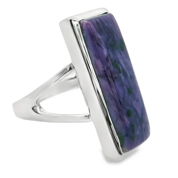 Sterling Silver Split Shank Charoite Ring. Image 2 Erica DelGardo Jewelry Designs Houston, TX