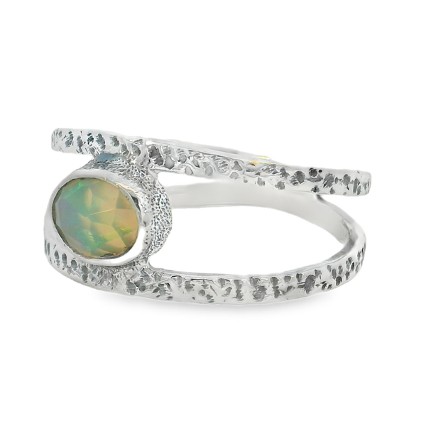 Sterling Silver Ethiopian Opal Textured Band Ring - Size 9 Image 2 Erica DelGardo Jewelry Designs Houston, TX