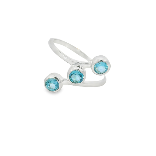 Sterling Silver 3-Stone Wraparound Blue Topaz Ring - Size 8 Erica DelGardo Jewelry Designs Houston, TX