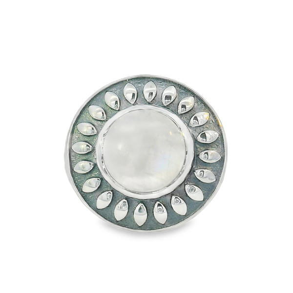 Sterling Silver Flower Rainbow Moonstone Ring - Size 7 Image 2 Erica DelGardo Jewelry Designs Houston, TX