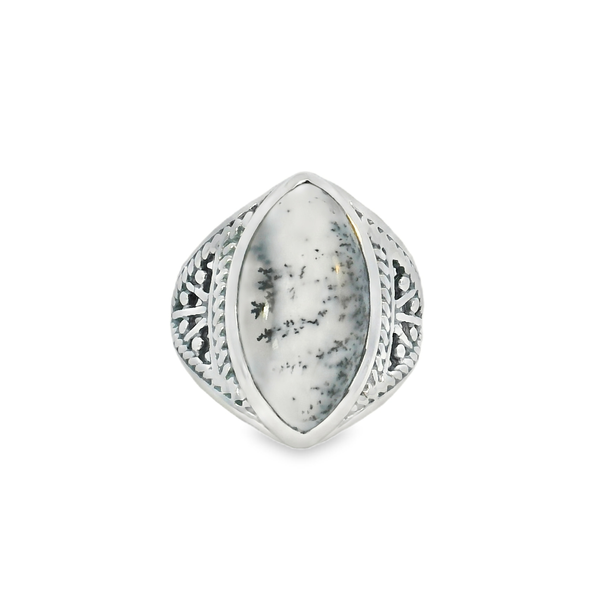 Sterling Silver Ornate Marquise Dendritic Opal Ring - Size 7 Erica DelGardo Jewelry Designs Houston, TX